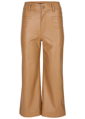 Wide Leg Faux-Leather Pants - Tobacco Brown - thumbnail-6