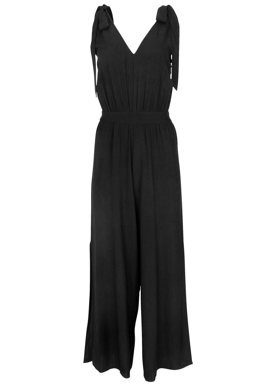 Tie-Strap Wide Leg Jumpsuit - Jet Black
