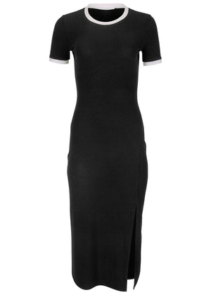 Ribbed Contrast Midi Dress - Jet Black - thumbnail-4
