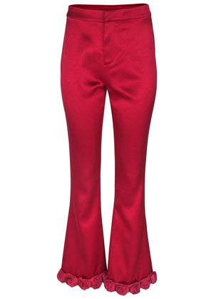 Rose Trim Trouser - Dark Red - thumbnail-7