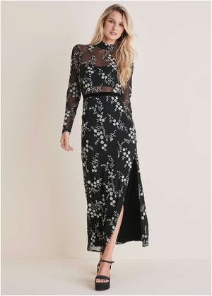 Embroidered Floral Maxi - Jet Black - thumbnail-1