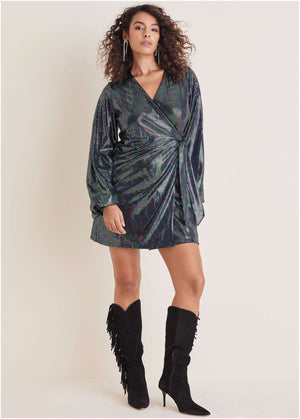 Belted Metallic Mini Dress - Colorful Sequins - thumbnail-6