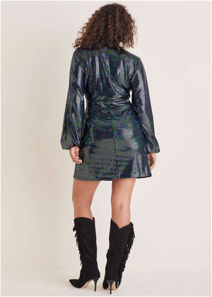 Belted Metallic Mini Dress - Colorful Sequins - thumbnail-7