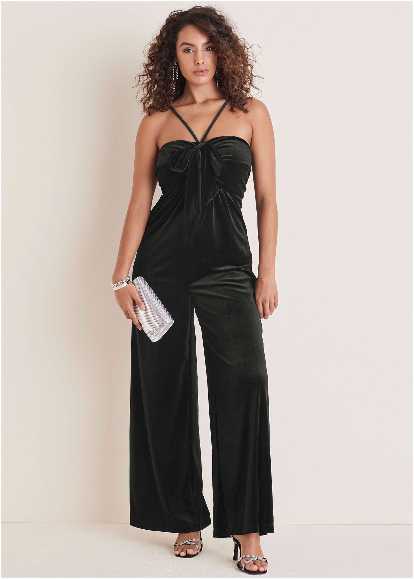 Stretch Velvet Halter Jumpsuit - Black – VENUS
