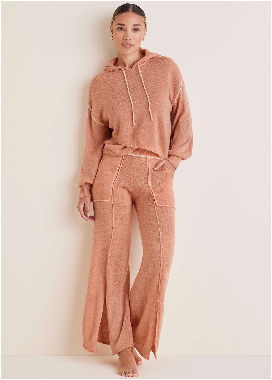 Contrast Stitch Hoodie - Dusty Rose