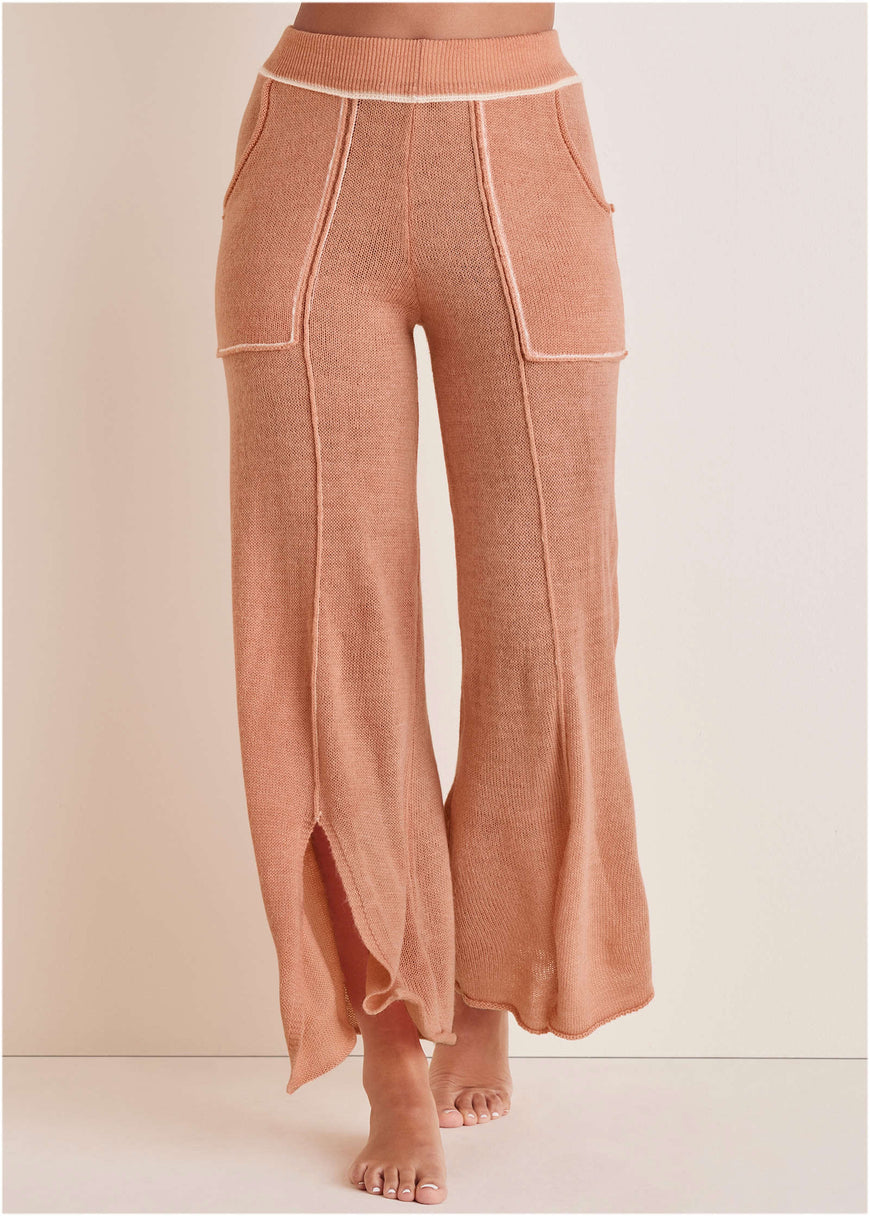 Contrast Stitch Wide Leg - Dusty Rose