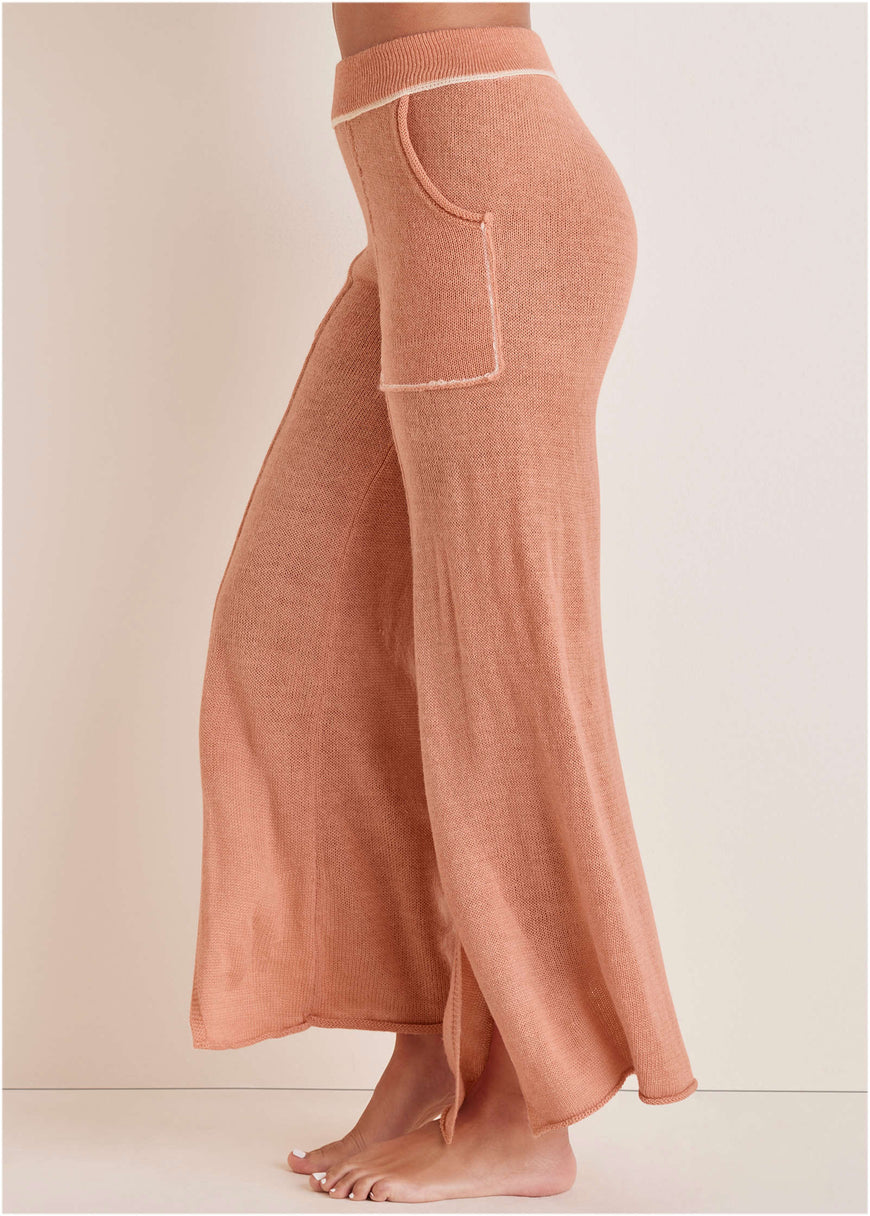 Contrast Stitch Wide Leg - Dusty Rose