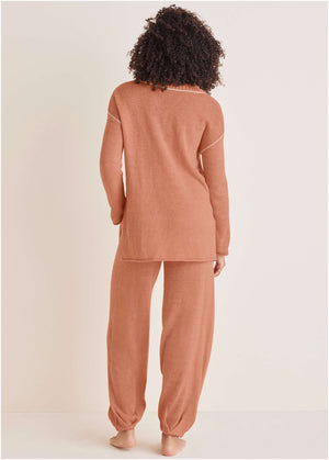 Contrast Stitch Henley - Dusty Rose - thumbnail-4