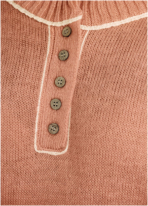 Contrast Stitch Henley - Dusty Rose - thumbnail-5