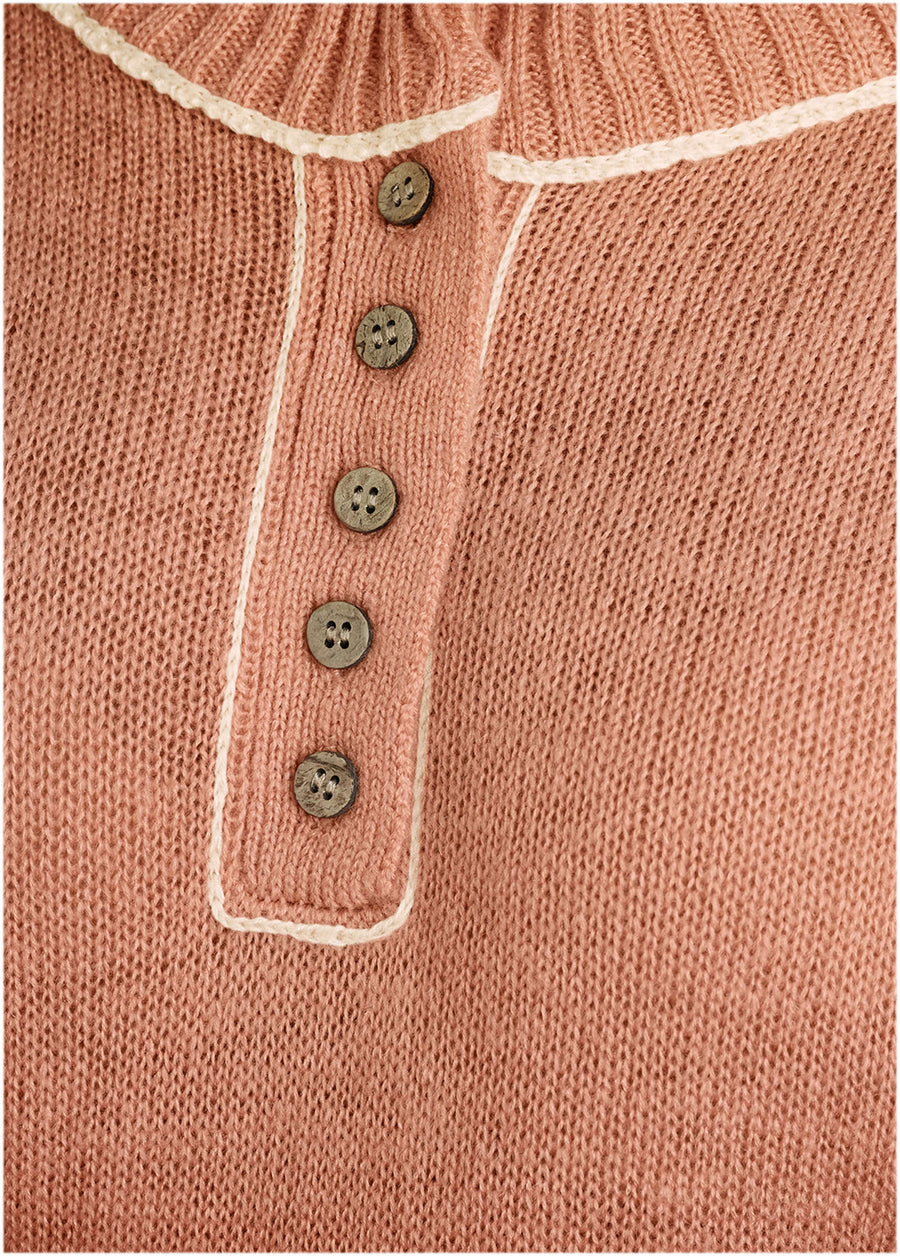Contrast Stitch Henley - Dusty Rose