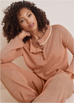 Contrast Stitch Henley - Dusty Rose - thumbnail-1