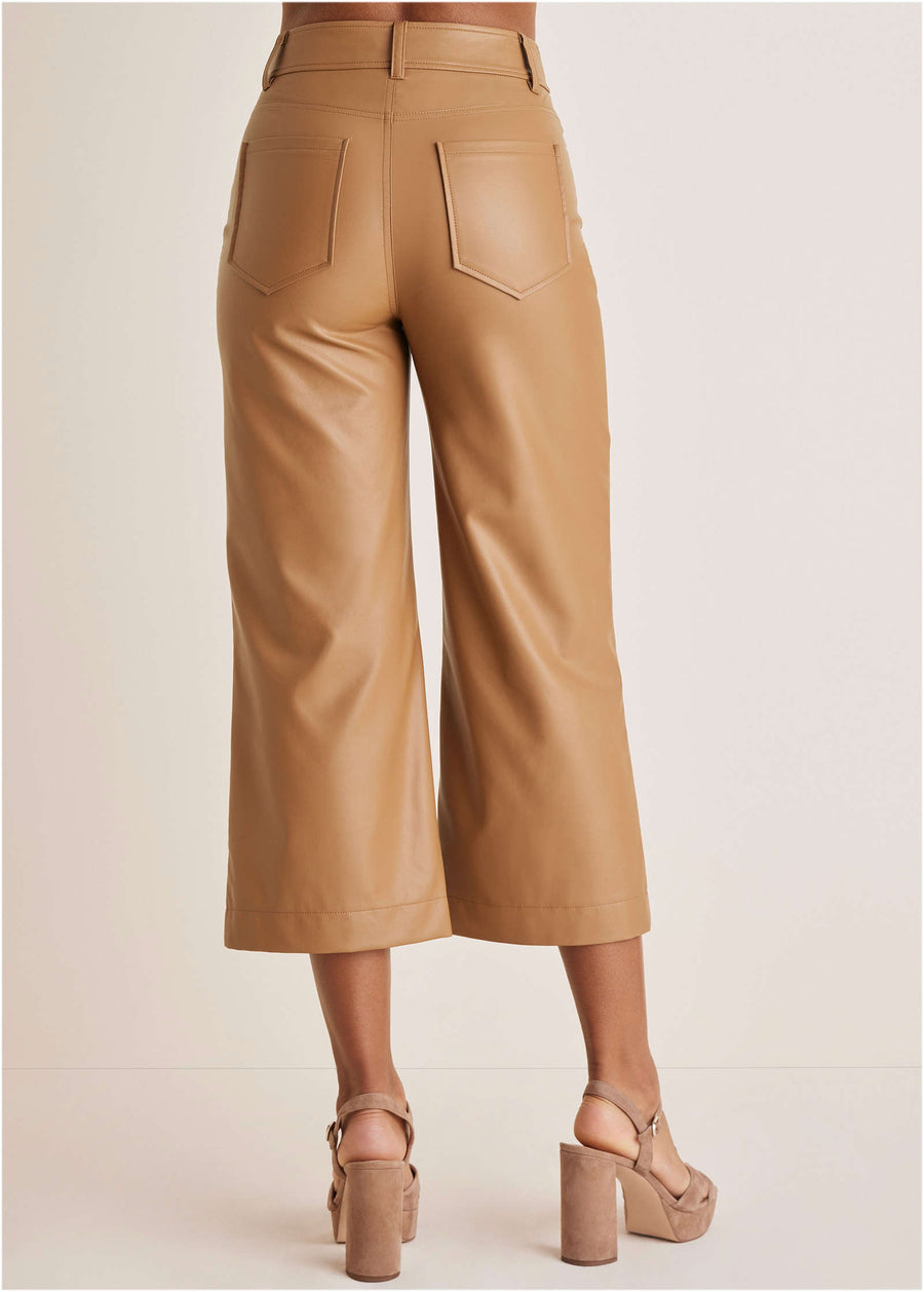 Wide Leg Faux-Leather Pants - Tobacco Brown