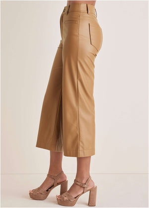 Wide Leg Faux-Leather Pants - Tobacco Brown - thumbnail-5