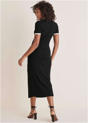 Ribbed Contrast Midi Dress - Jet Black - thumbnail-2
