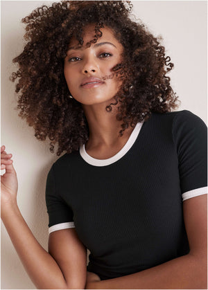 Ribbed Contrast Midi Dress - Jet Black - thumbnail-3