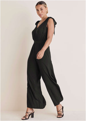 Tie-Strap Wide Leg Jumpsuit - Jet Black - thumbnail-4