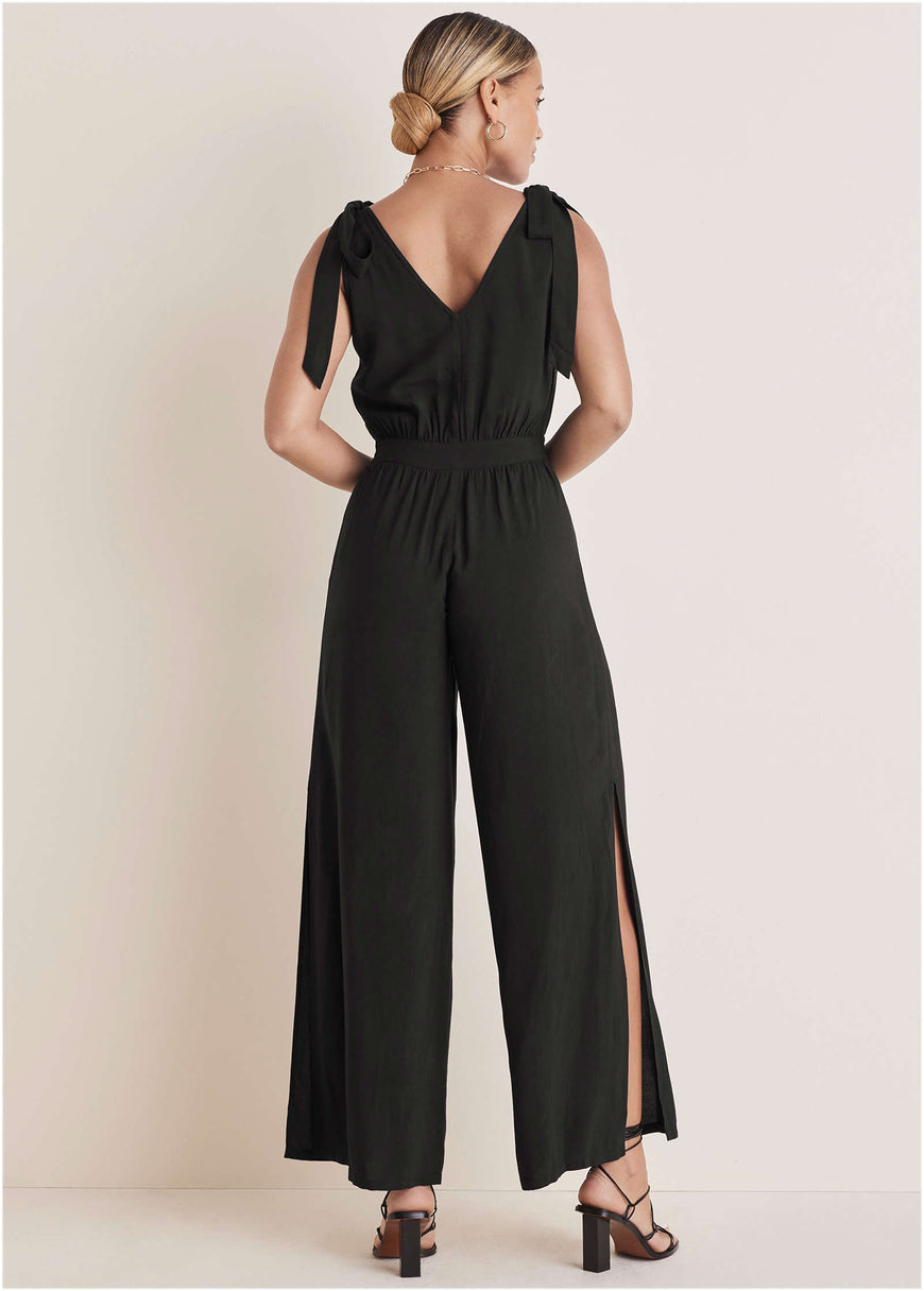 Tie-Strap Wide Leg Jumpsuit - Jet Black