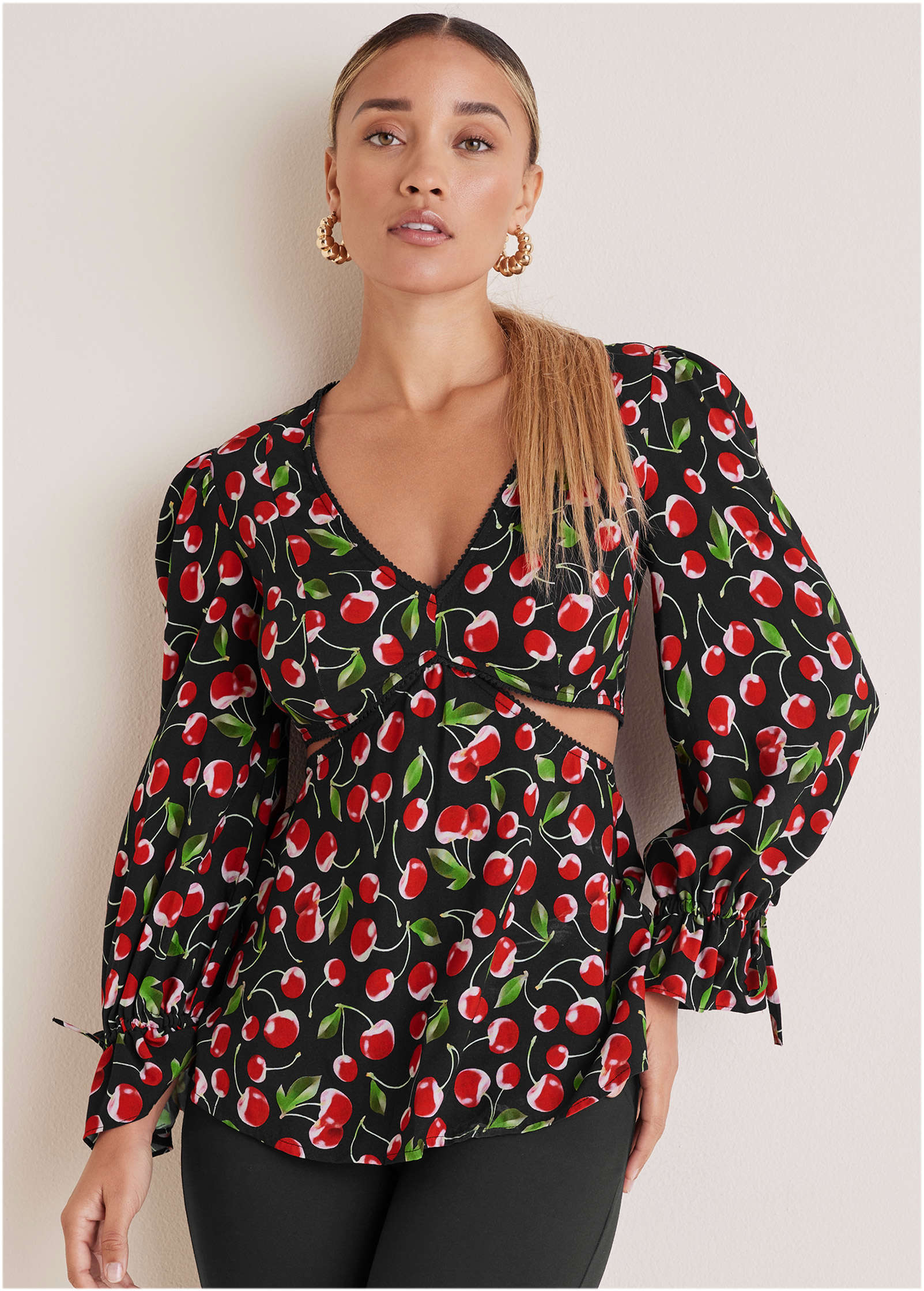 Cut-Out Waist Blouse - Very Cherry