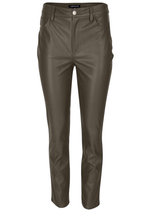 Faux Leather Straight Pants - Brown - thumbnail-6