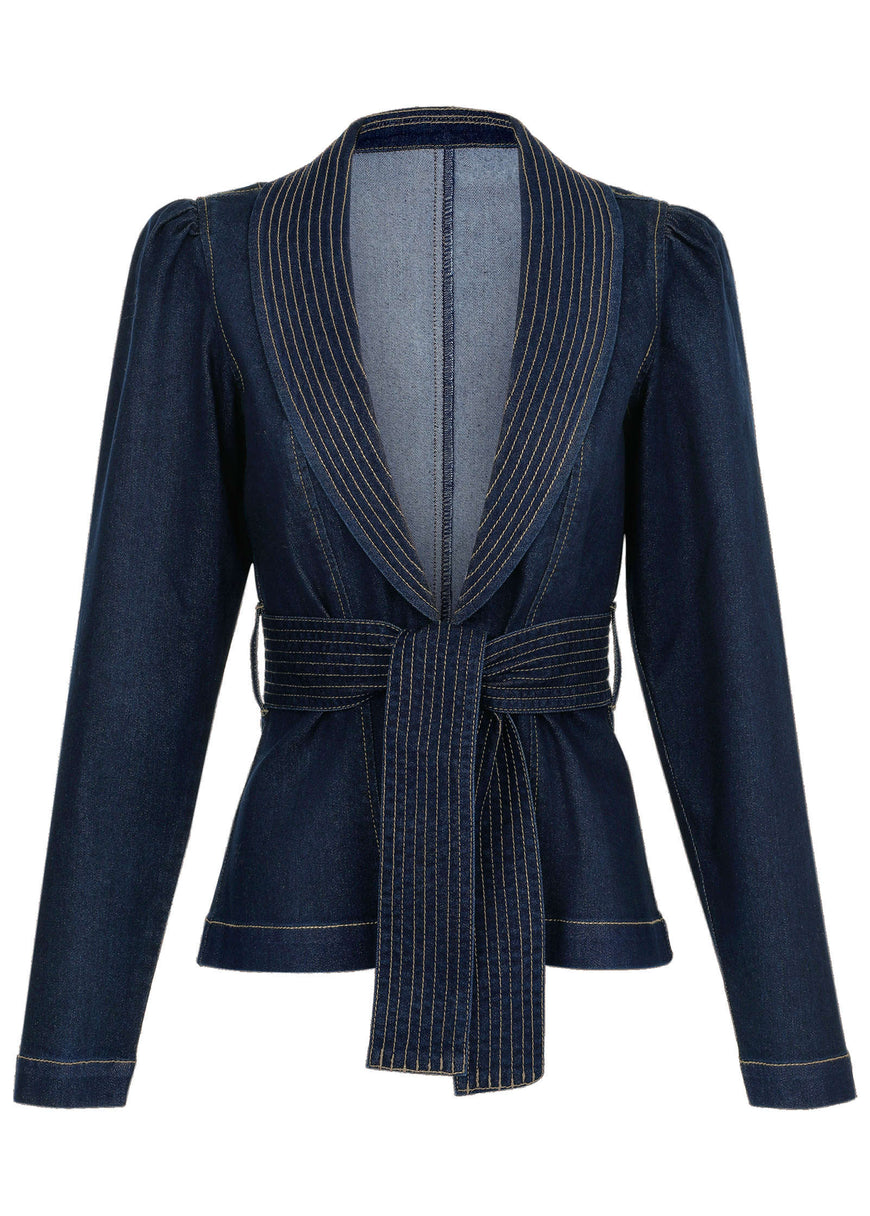 Puff Shoulder Denim Blazer Dark Wash – VENUS