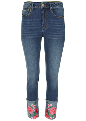 Embroidered Crop Jean - Medium Wash - thumbnail-5