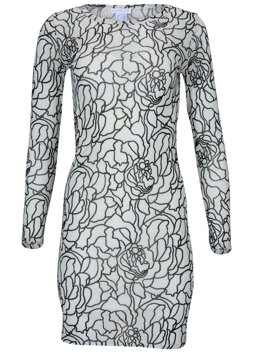 Long Sleeve Mesh Mini - Linear Rose