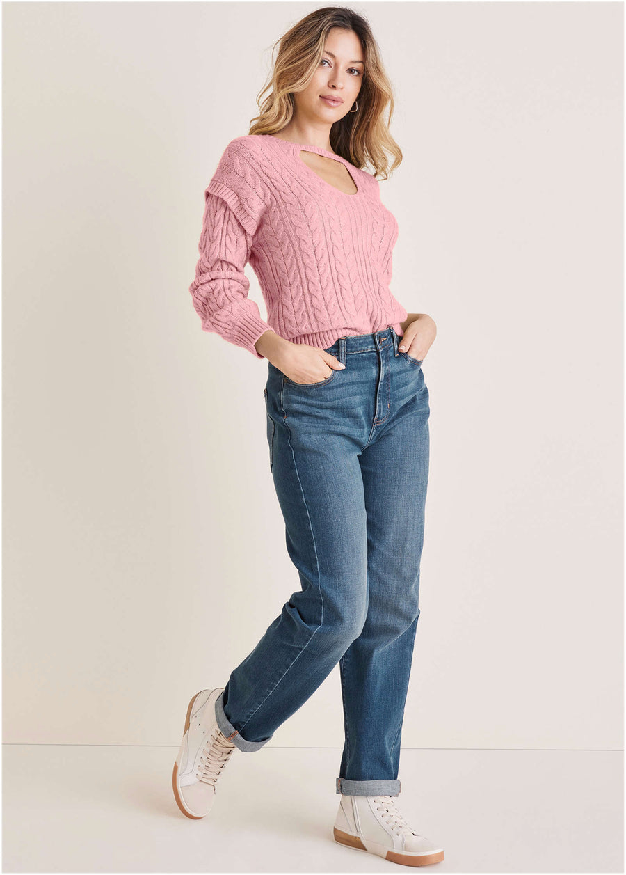 Cable Knit Cut-Out Sweater - Bleached Mauve