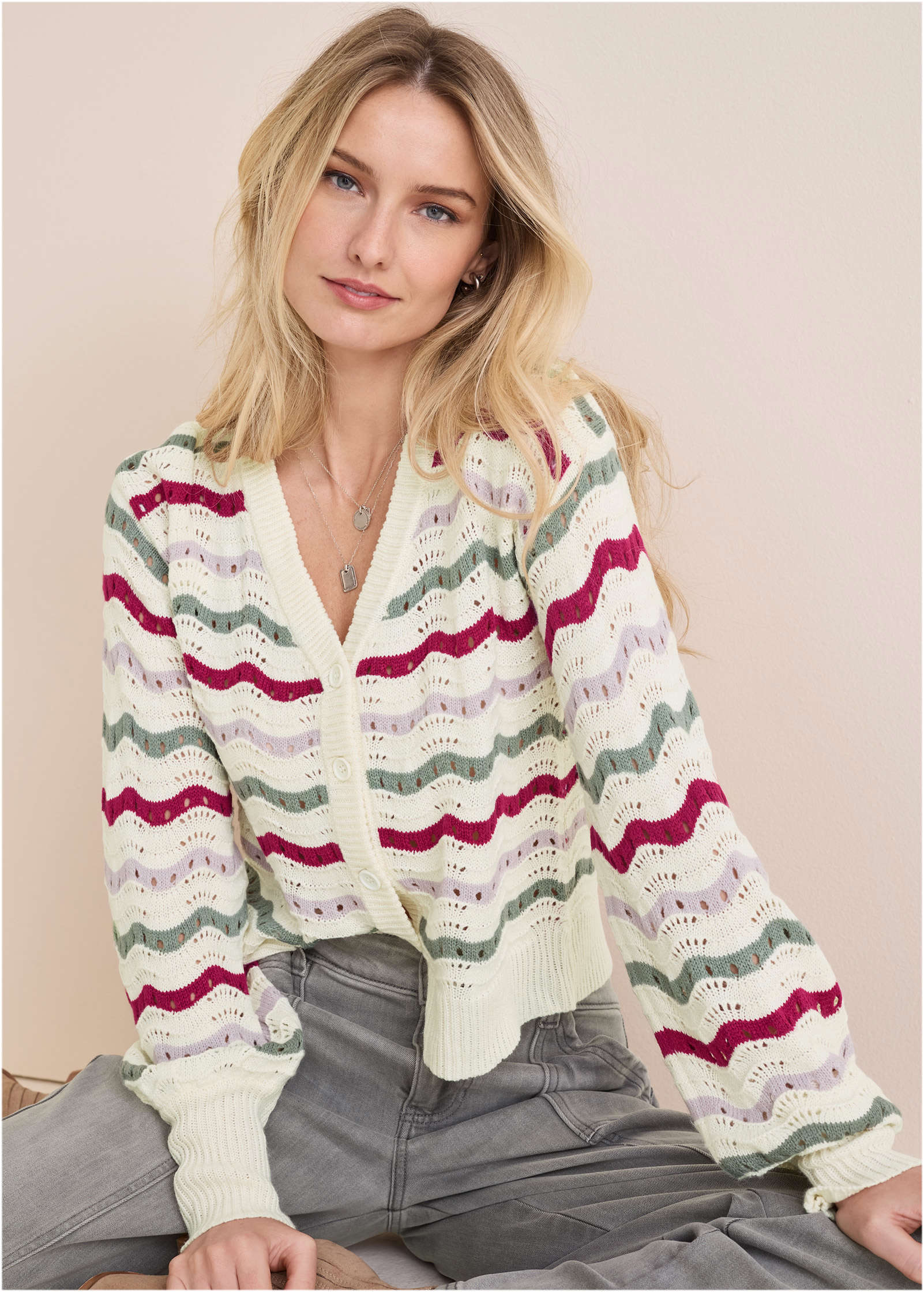 Stripe Pointelle Cardigan - Grey Multi – VENUS