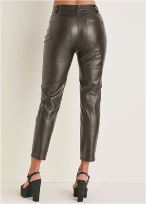 Faux Leather Straight Pants - Brown - thumbnail-4