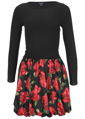 Long Sleeve Bubble Hem Mini - Antique Roses - thumbnail-4