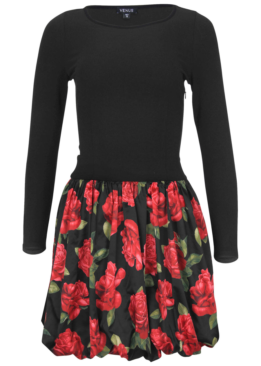 Long Sleeve Bubble Hem Mini - Antique Roses