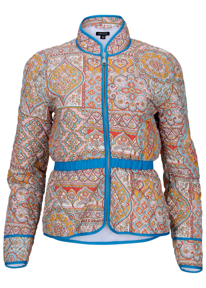 Quilted Full Zip Jacket - Medallion Golden Patchwork