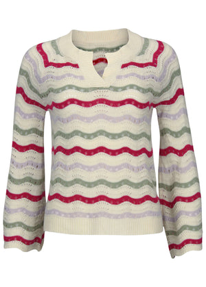 Stripe Pointelle Sweater - Grey Multi - thumbnail-6