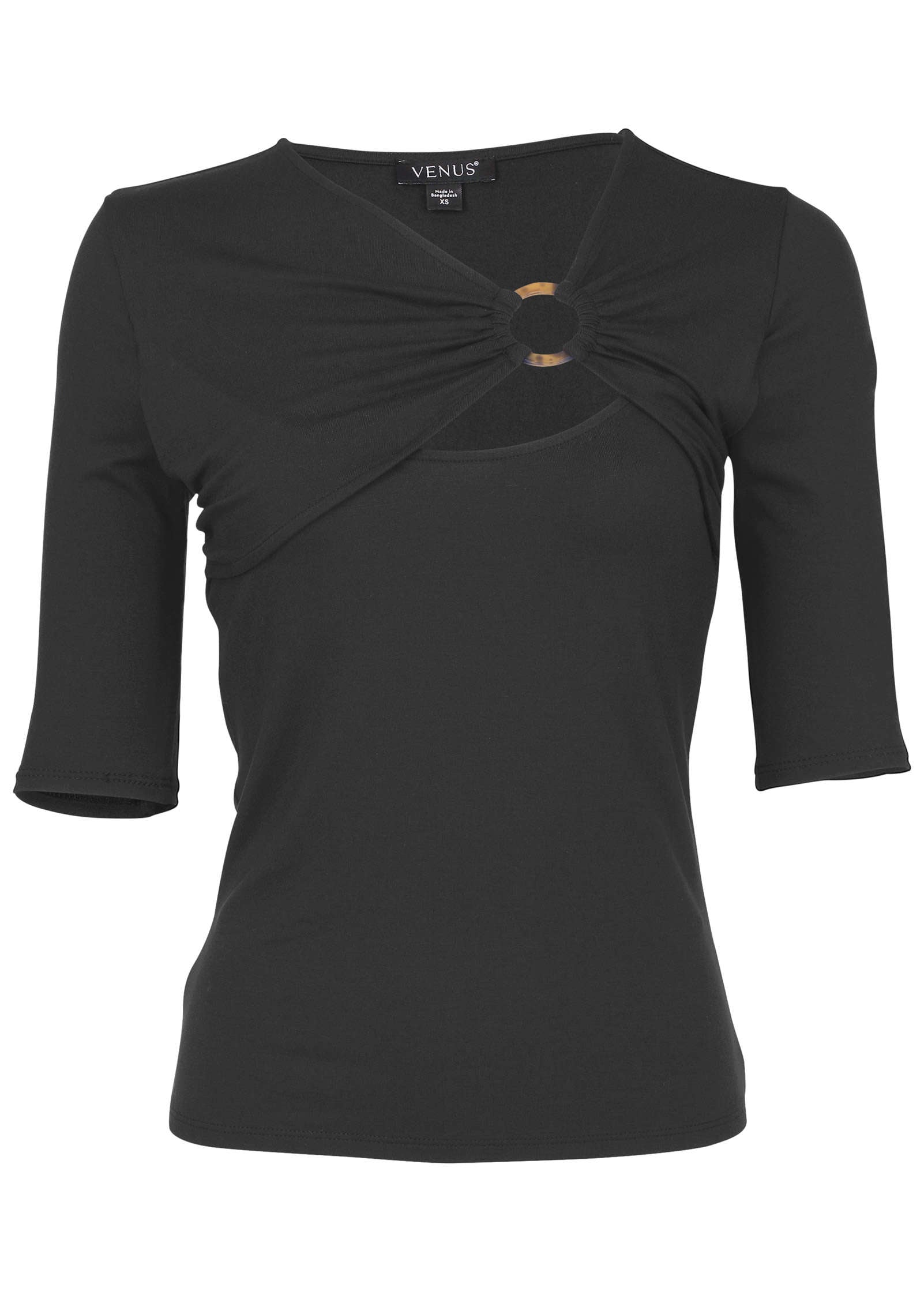 Venus Cutout 3/4 Sleeve Top Jet Black – VENUS