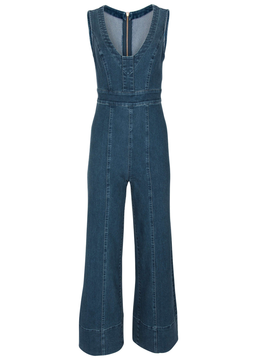 Stretch Denim Jumpsuit - Medium Wash