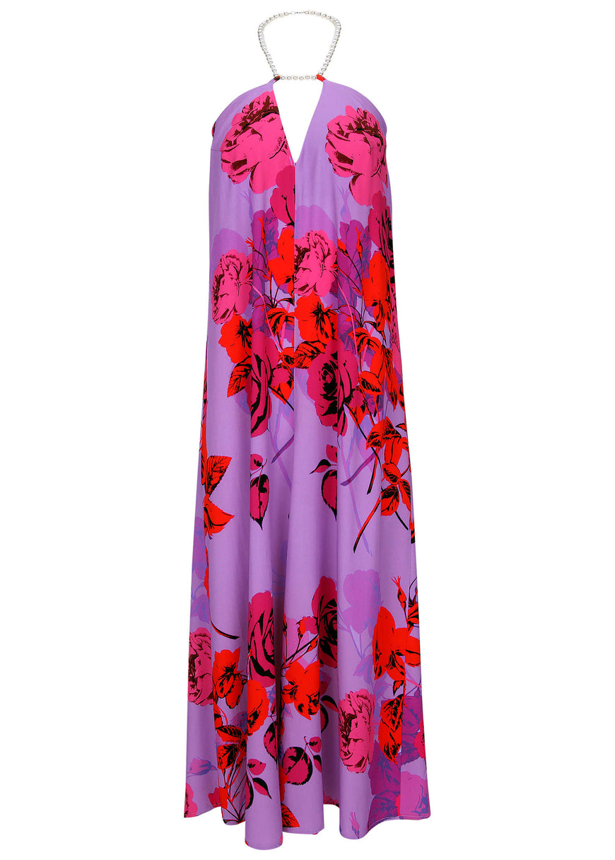 Beaded Halter Maxi - Offset Sensual Bouquet