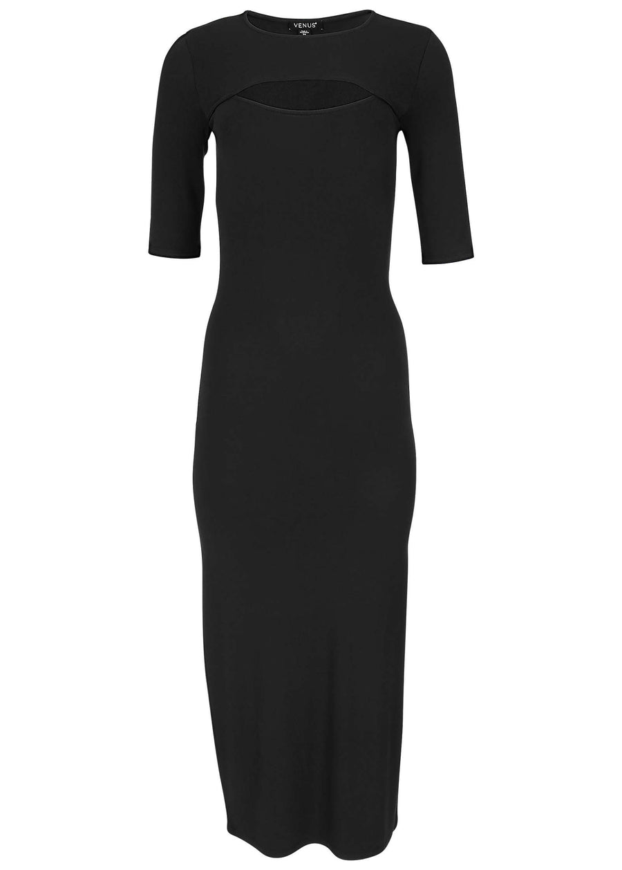 Front Cut Out Maxi Dress - Jet Black
