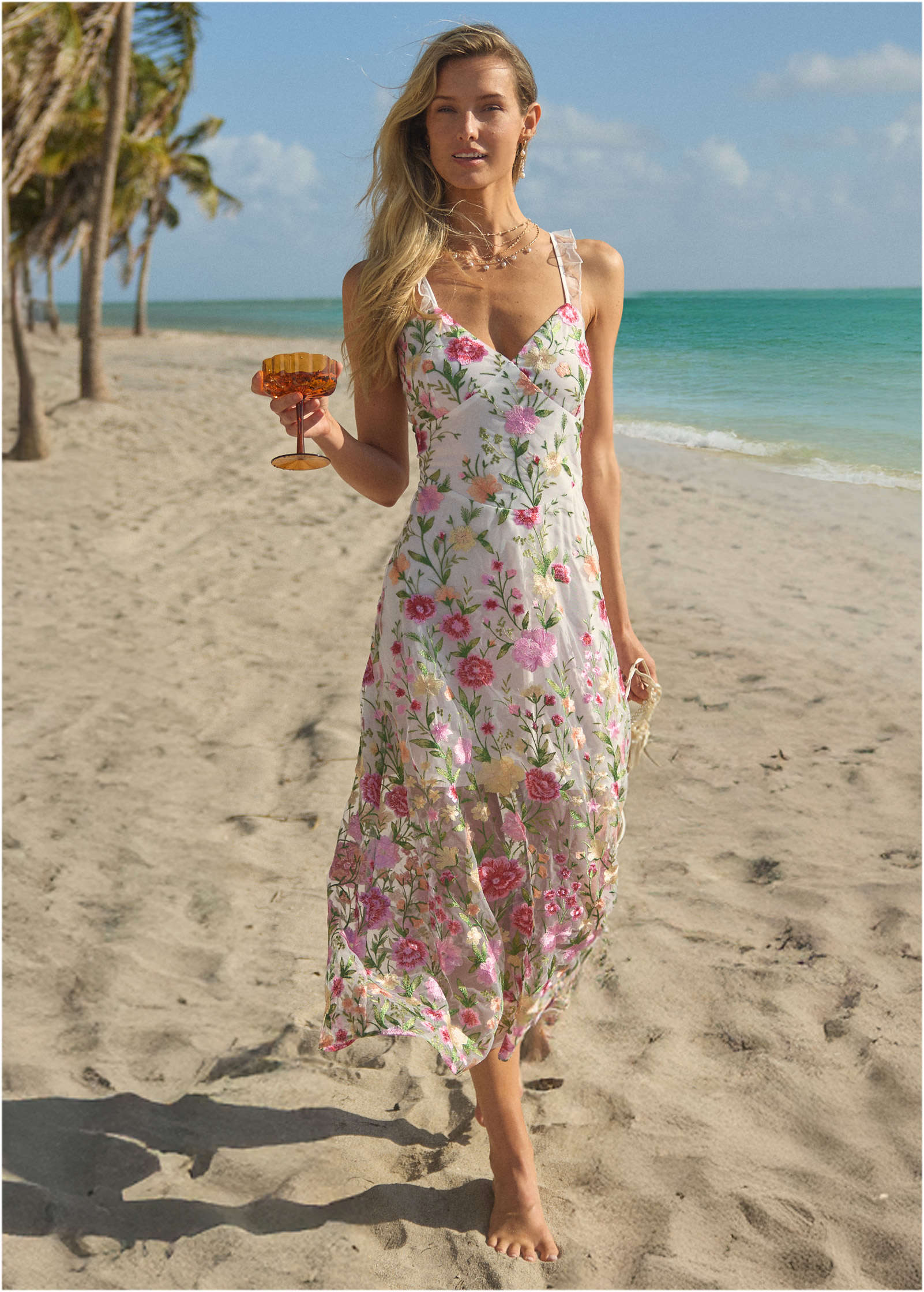 VENUS Sheer Embroidered Maxi Dress | White Multi