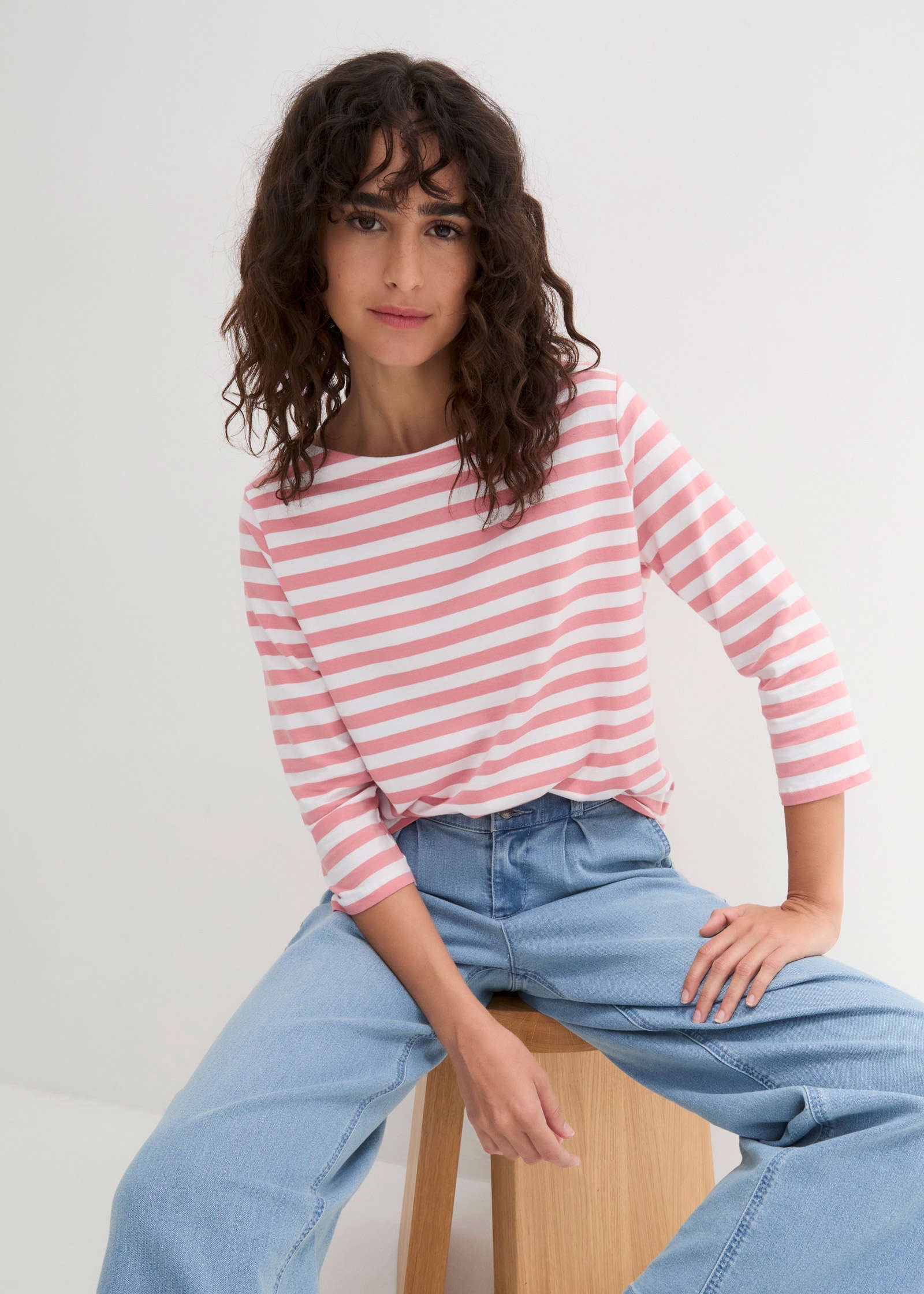 Boat Neck Striped Top - Pale Pink & White – VENUS