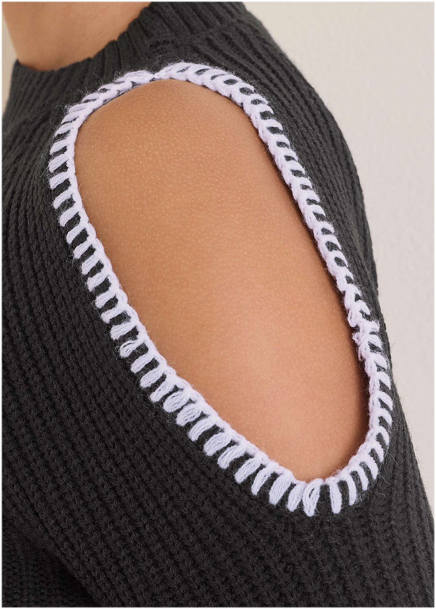 Cold Shoulder Sweater - Jet Black