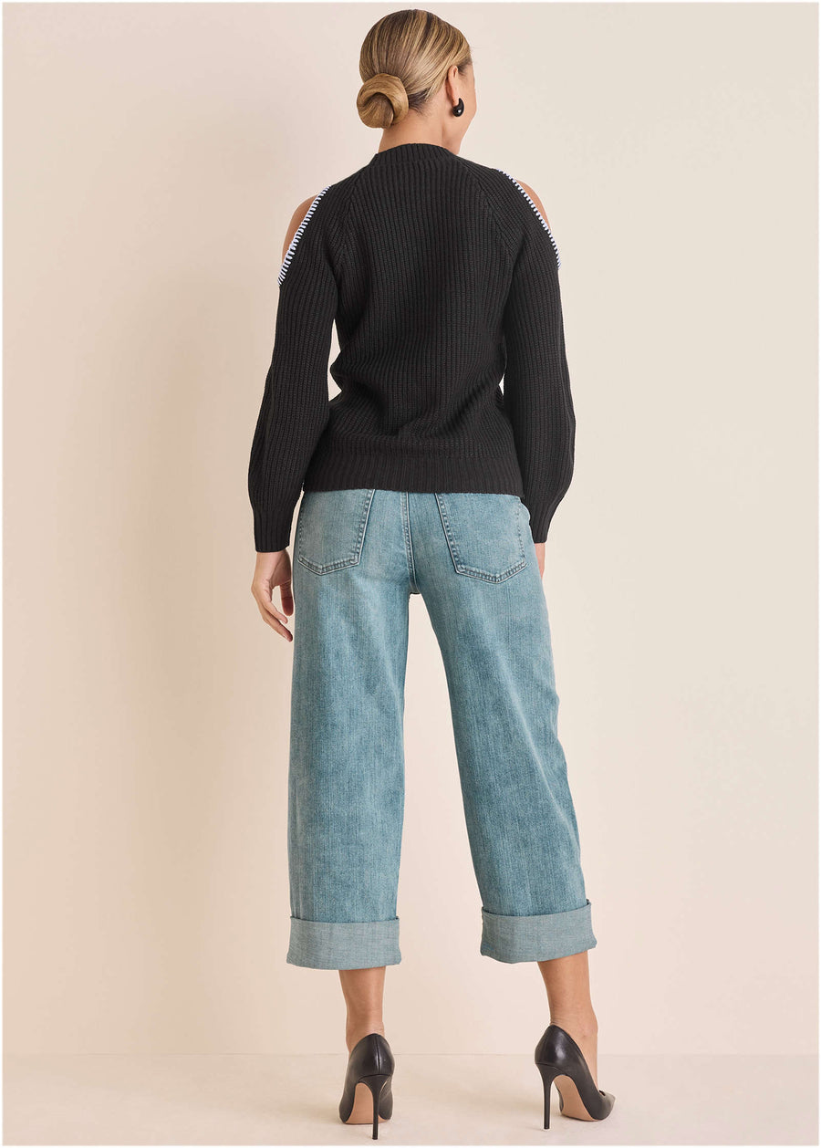 Cold Shoulder Sweater - Jet Black