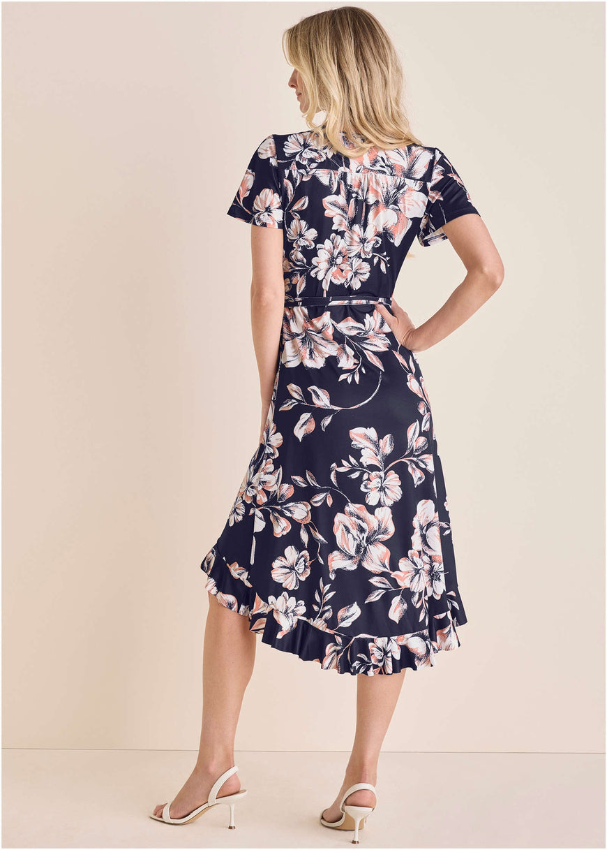 Ruffle Hem Wrap Dress - Amorous Floral