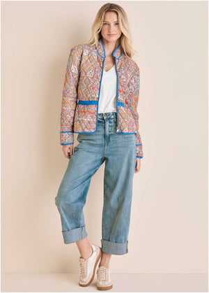 Quilted Full Zip Jacket - Medallion Golden Patchwork - thumbnail-2