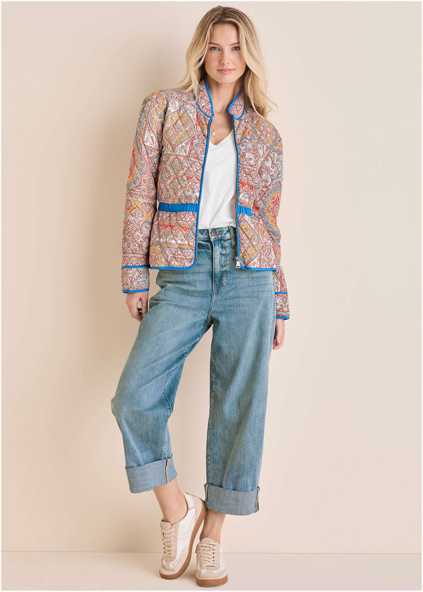 Quilted Full Zip Jacket - Medallion Golden Patchwork