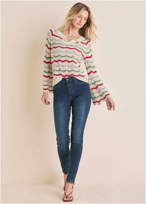Stripe Pointelle Sweater - Grey Multi - thumbnail-3