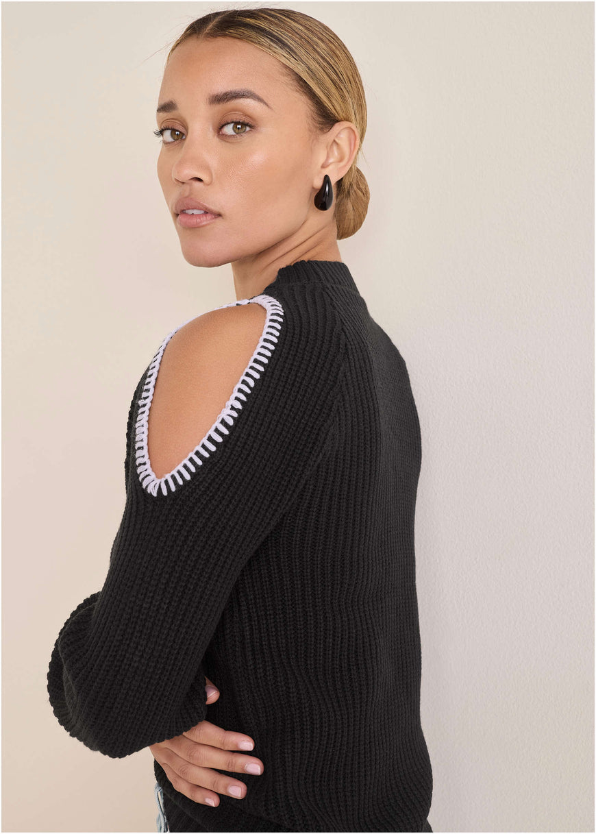 Cold Shoulder Sweater - Jet Black