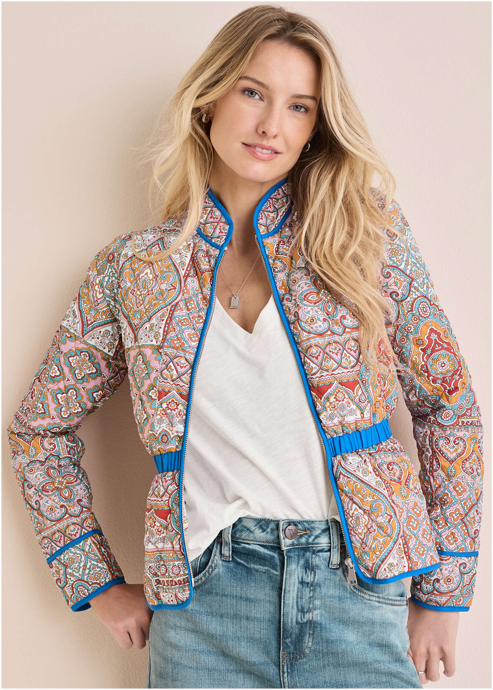 Quilted Full Zip Jacket - Medallion Golden Patchwork – VENUS