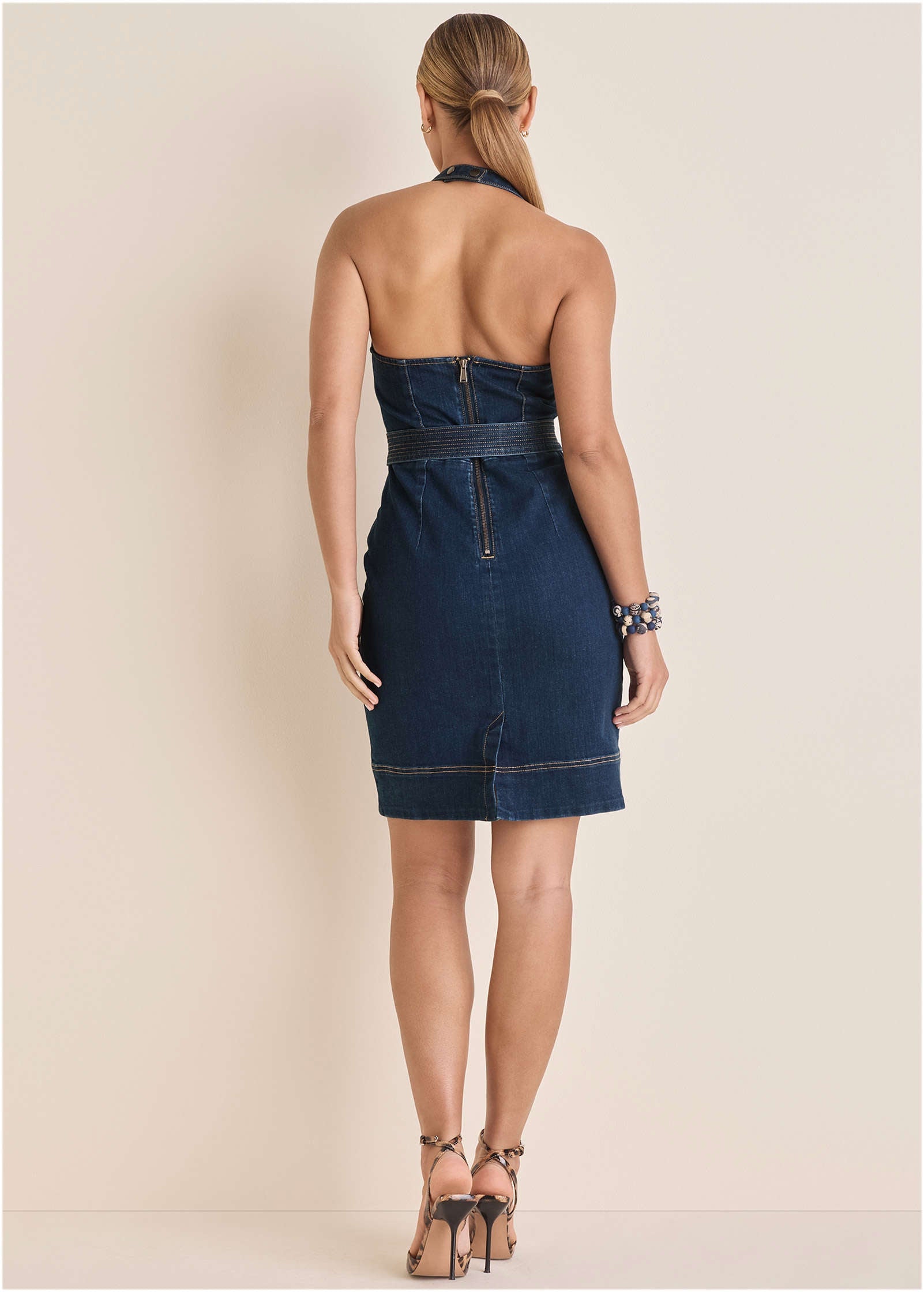 VENUS Denim Halter Dress | Dark Wash