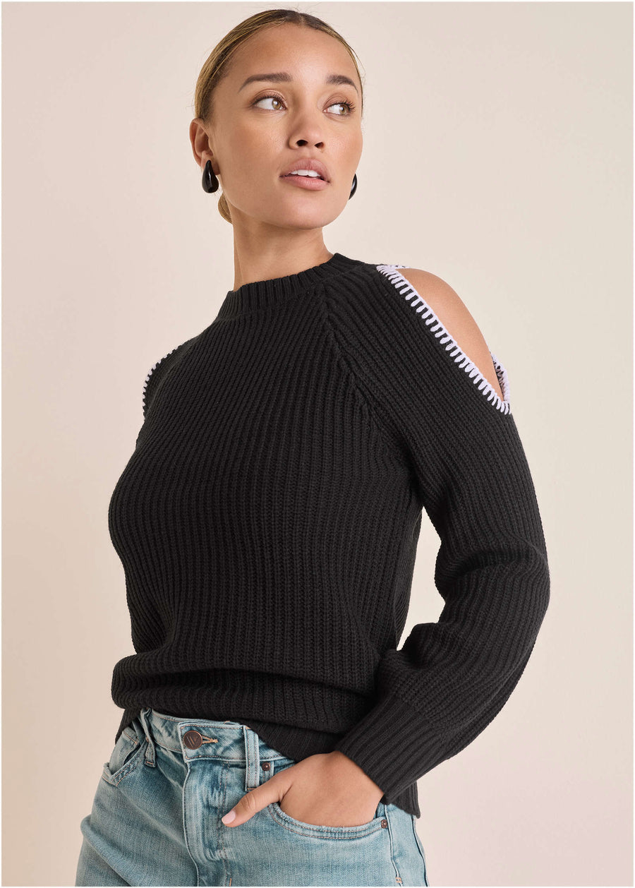 Cold Shoulder Sweater - Jet Black