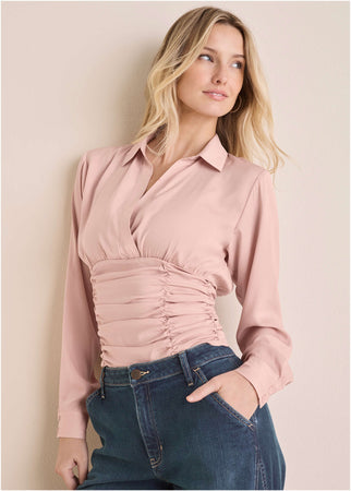 Ruched V Neck Blouse